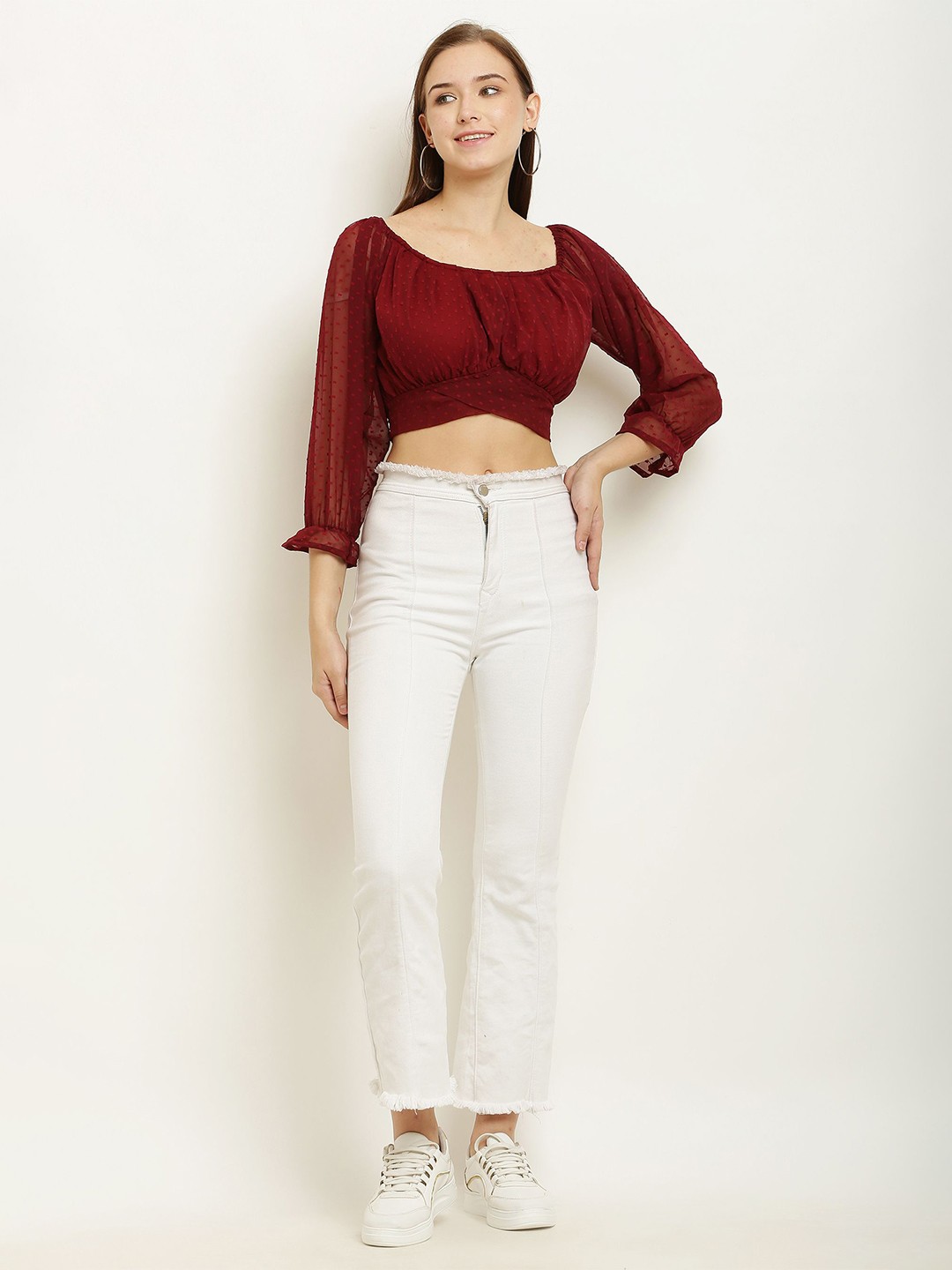 

BAESD Georgette Crop Top, Maroon