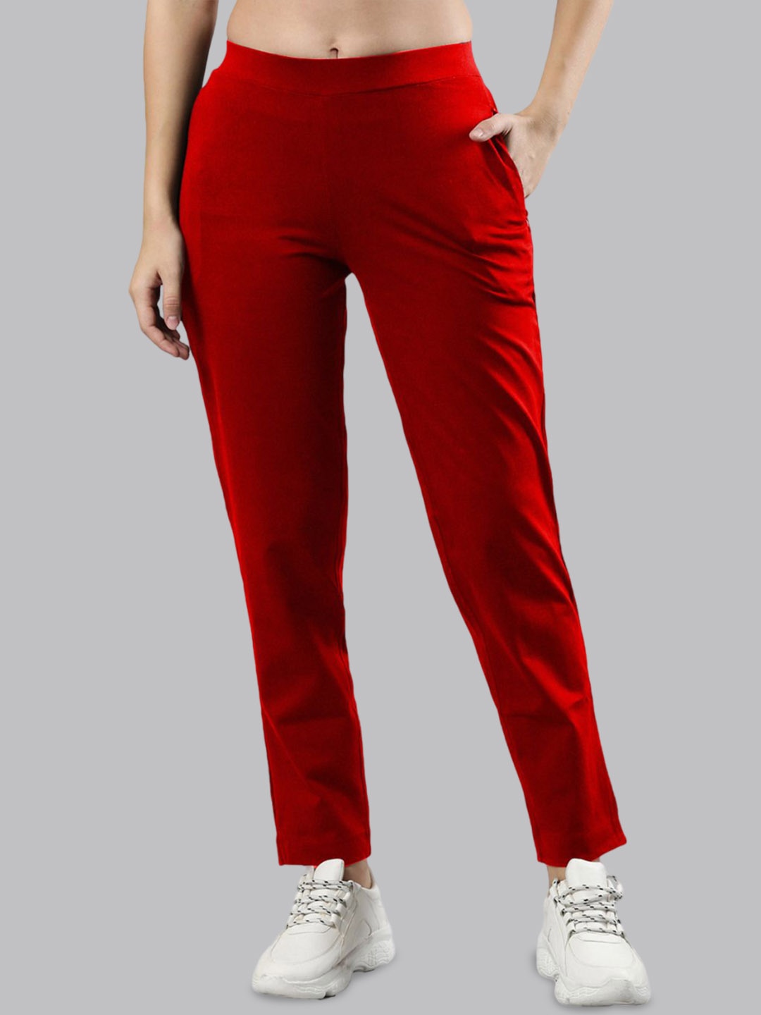 

Femmora Women Regular Fit Mid-Rise Flat-Front Trousers, Maroon