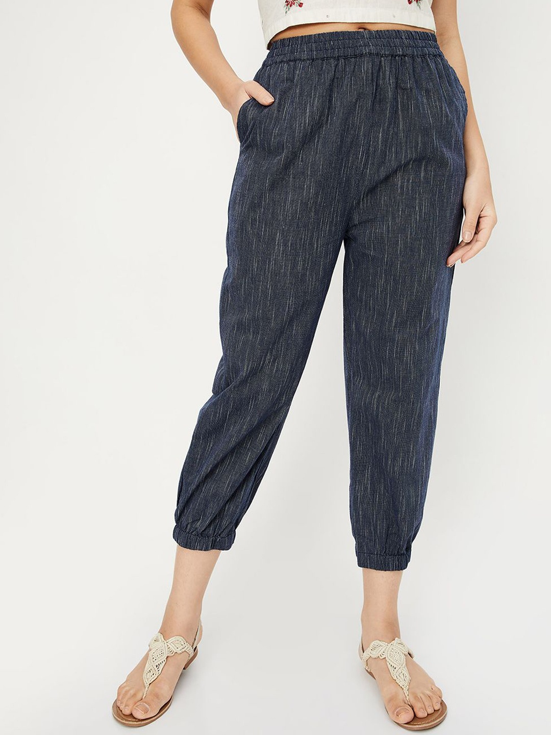 

max Women Mid-Rise Cotton Joggers, Blue