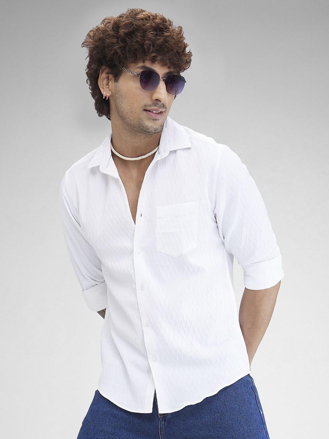 

VASTRADO Men Solid Textured Classic Slim Fit Casual Shirt, White