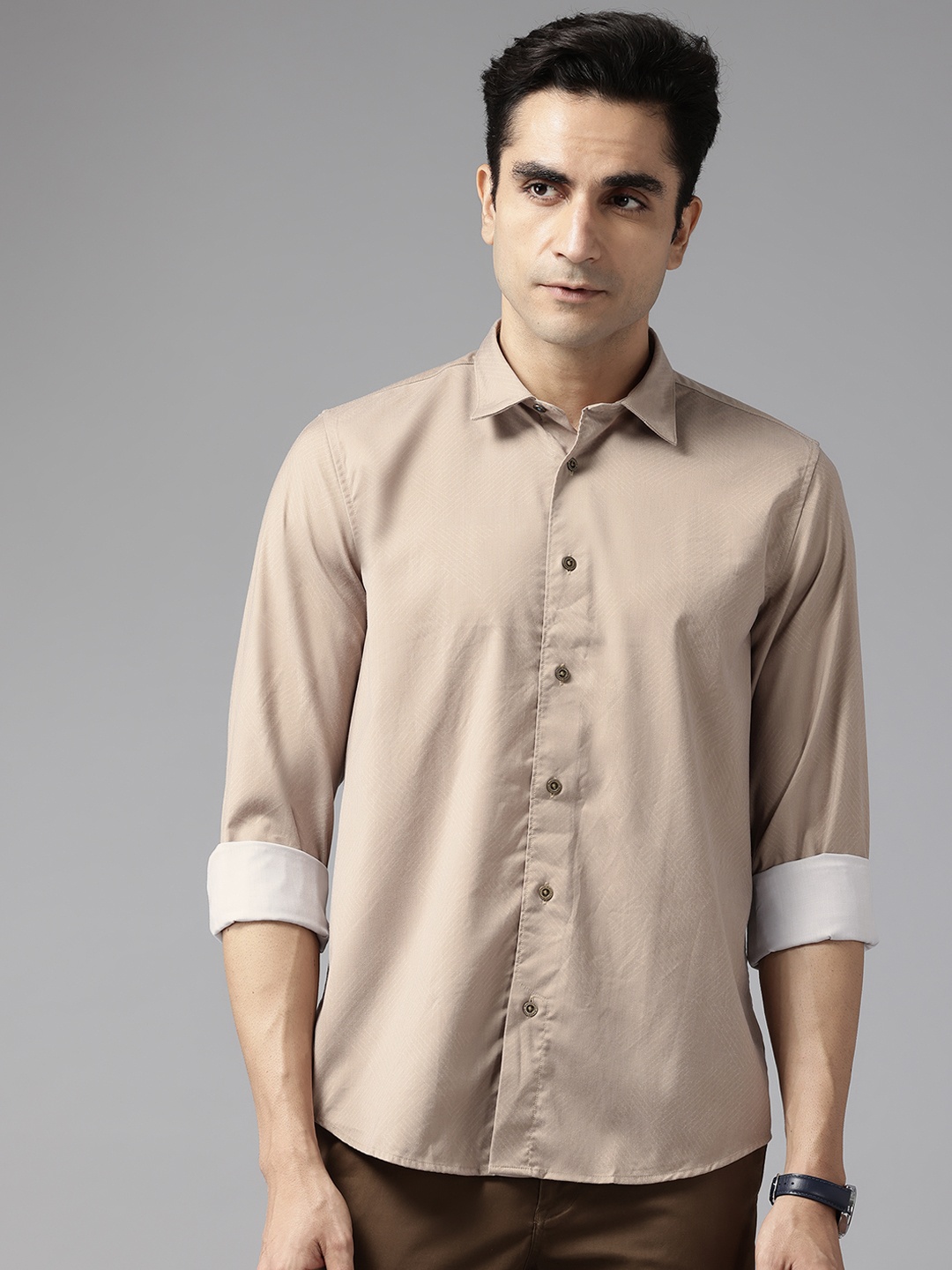 

Blackberrys Slim Fit Opaque Printed Casual Shirt, Beige