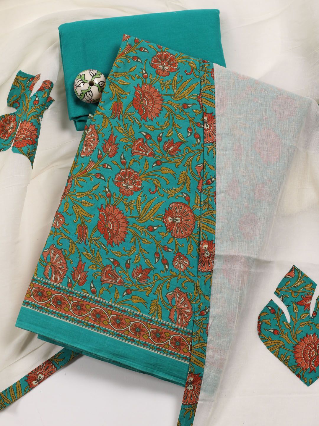 

Meena Bazaar Floral Printed Unstitched Dress Material, Green