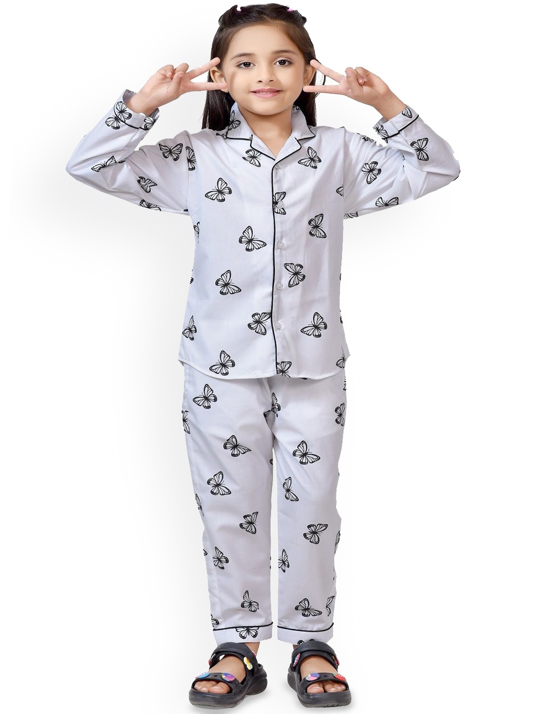 

BAESD Girls Printed Pure Cotton Night suit, White