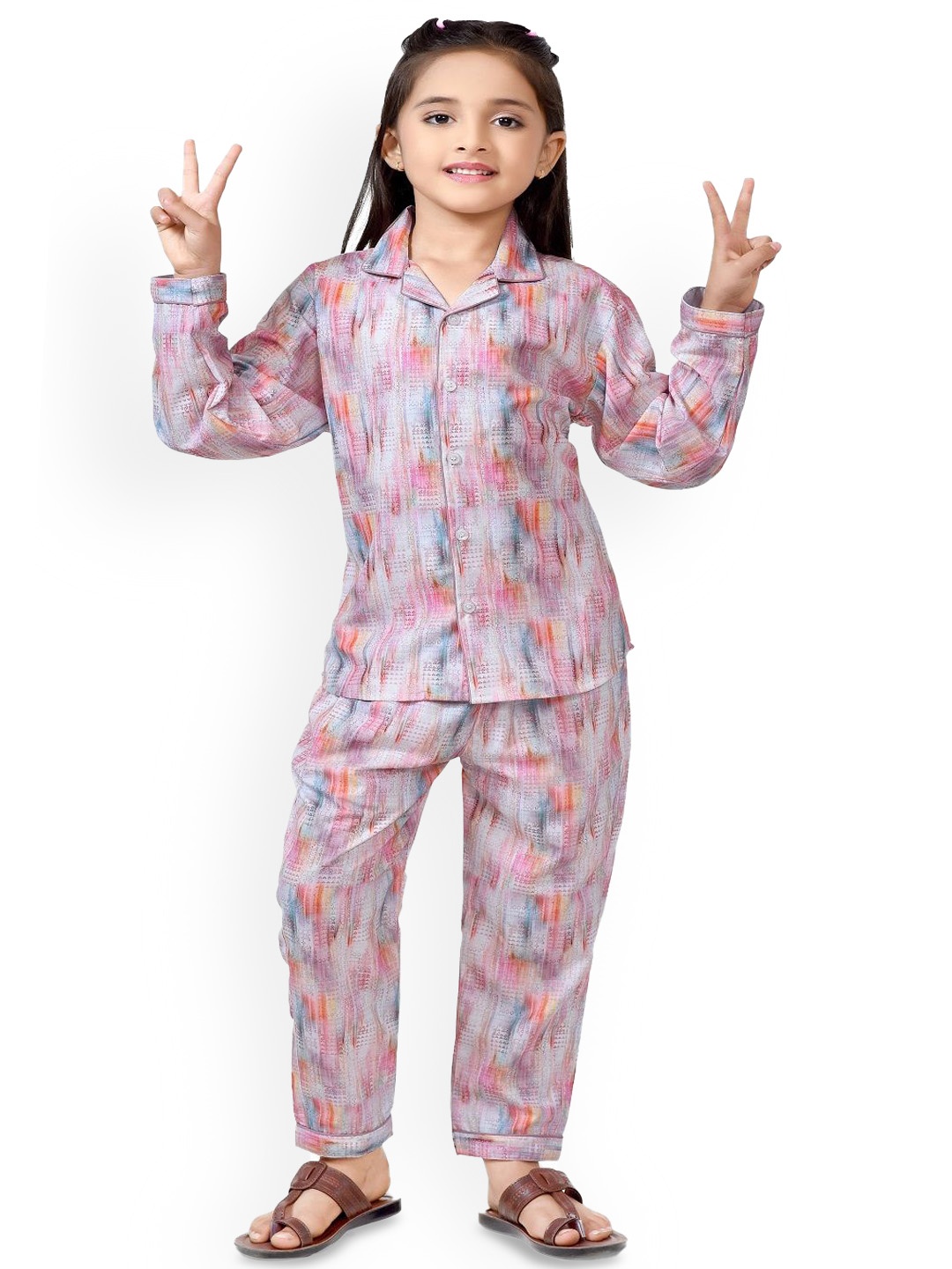 

BAESD Girls Printed Long Sleevess Cotton Shirt Pyjamas Set, Grey