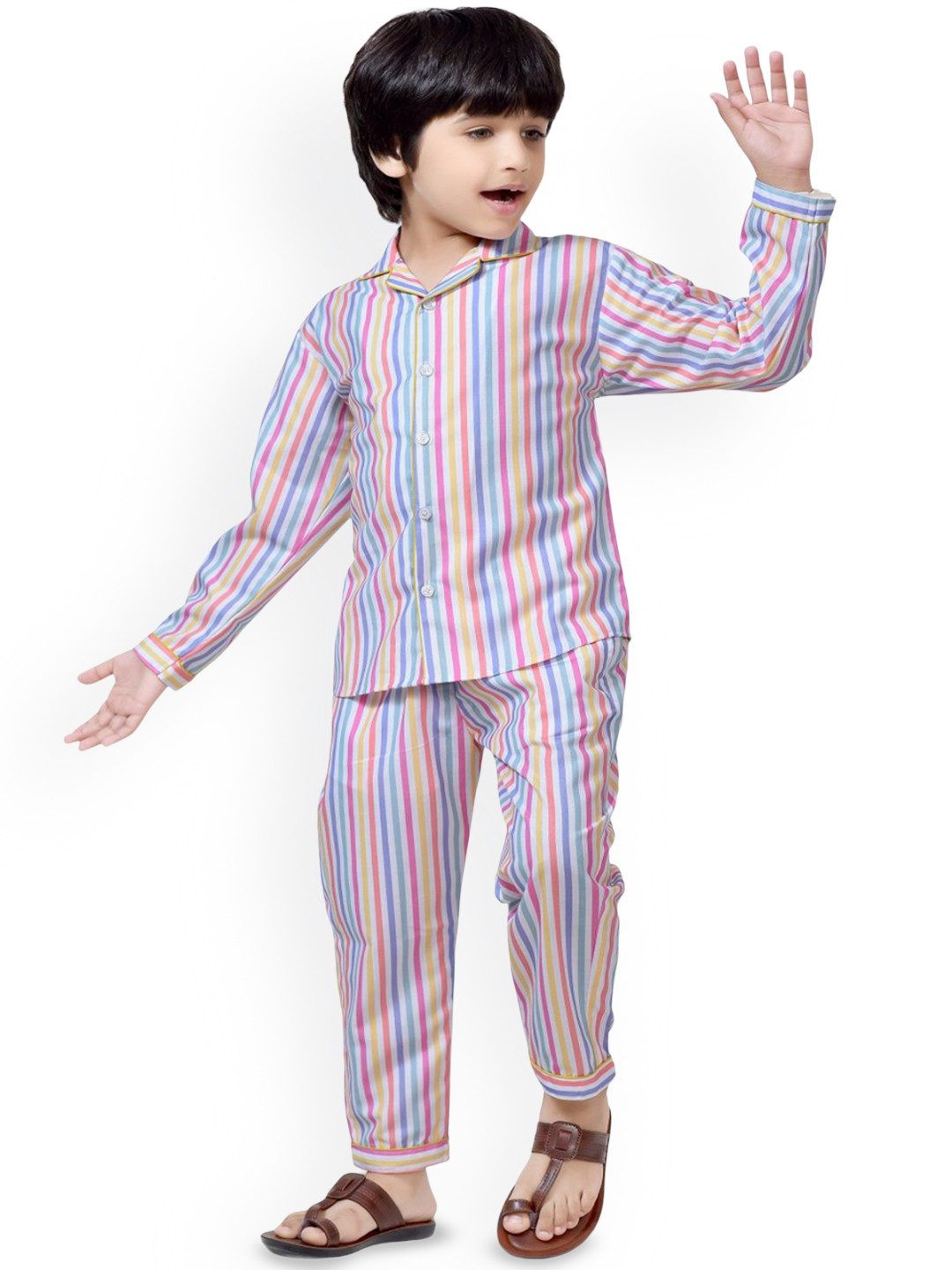 

BAESD Boys Printed Shirt With Pyjamas, White