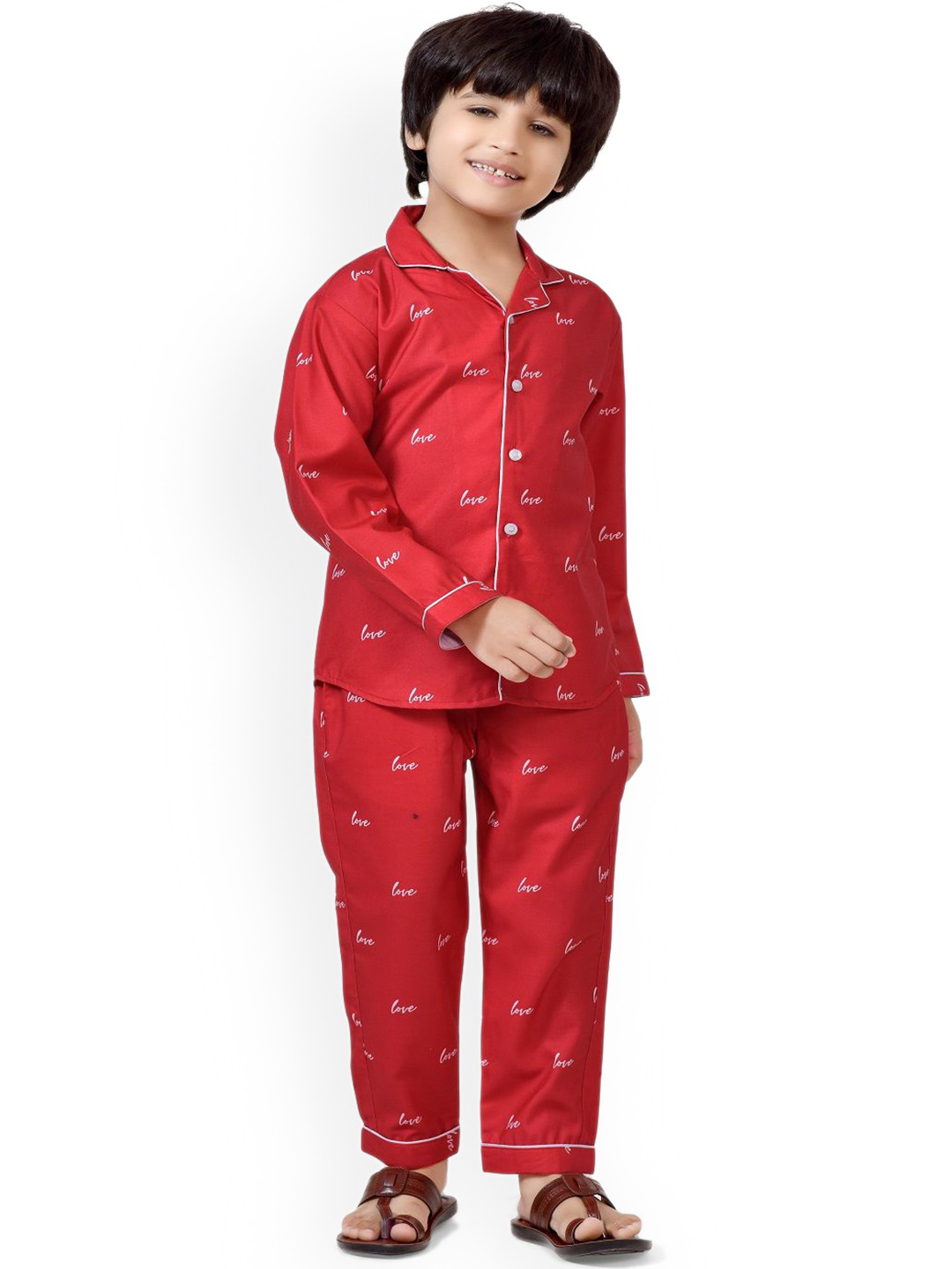 

BAESD Boys Printed Pure Cotton Long Sleeves Slip On Shirt & Pyjamas, Red