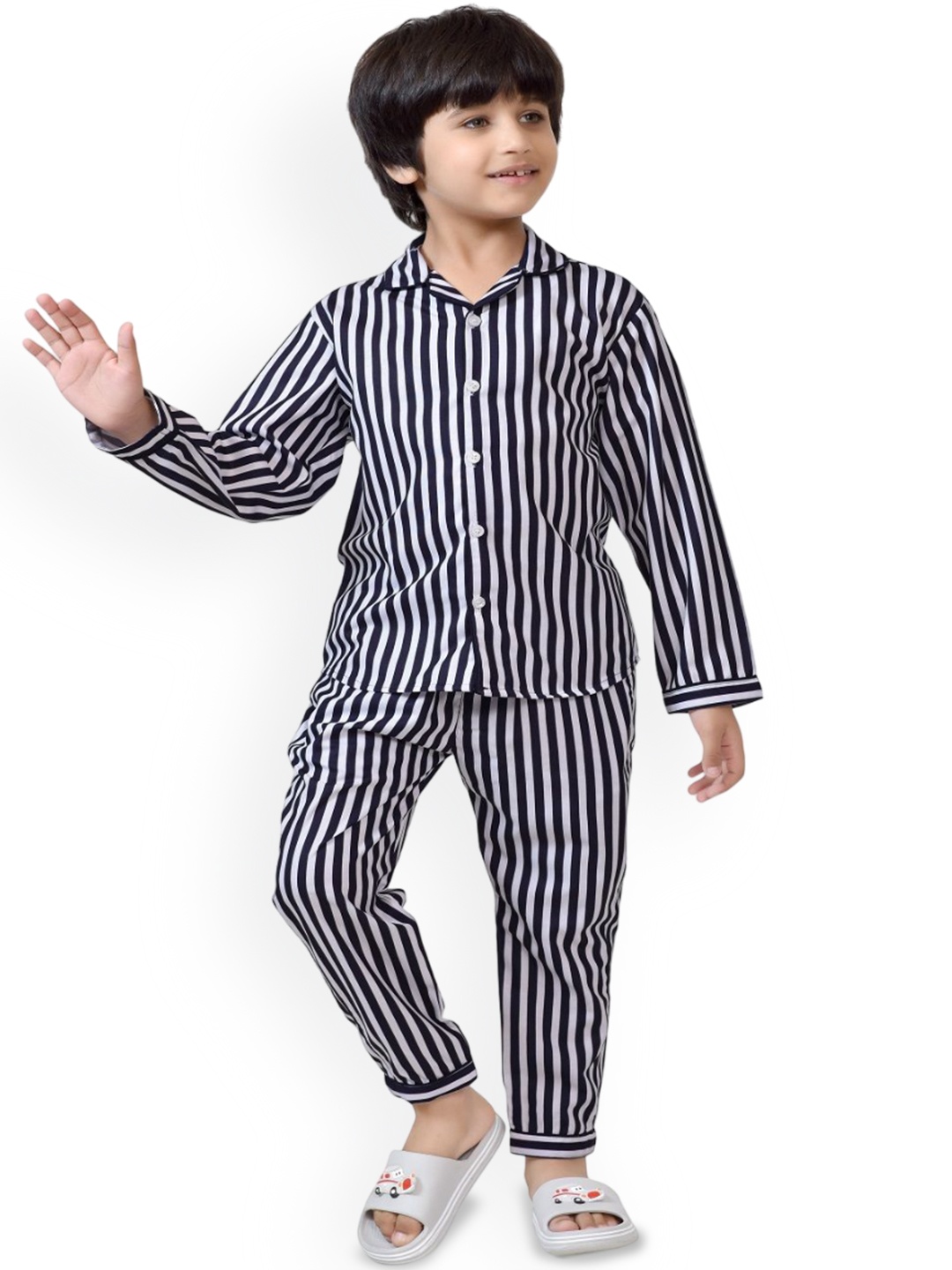 

BAESD Boys Striped Shirt with Pyjamas Night Suit, Black