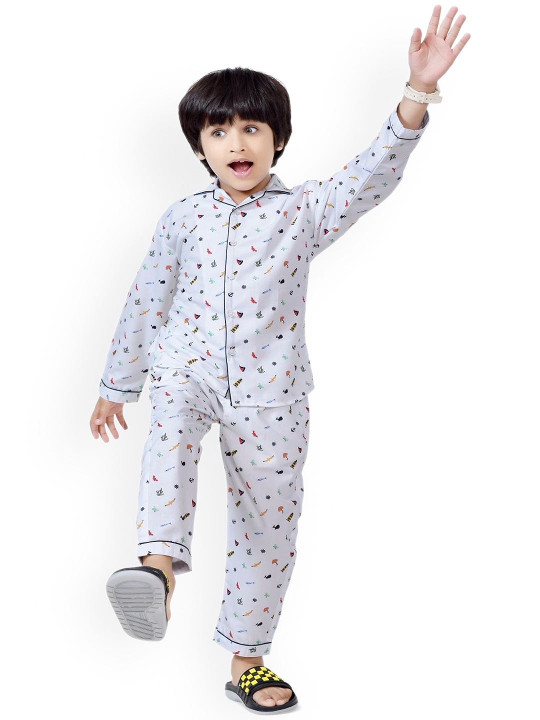 

BAESD Boys Printed Pure Cotton Night suit, White