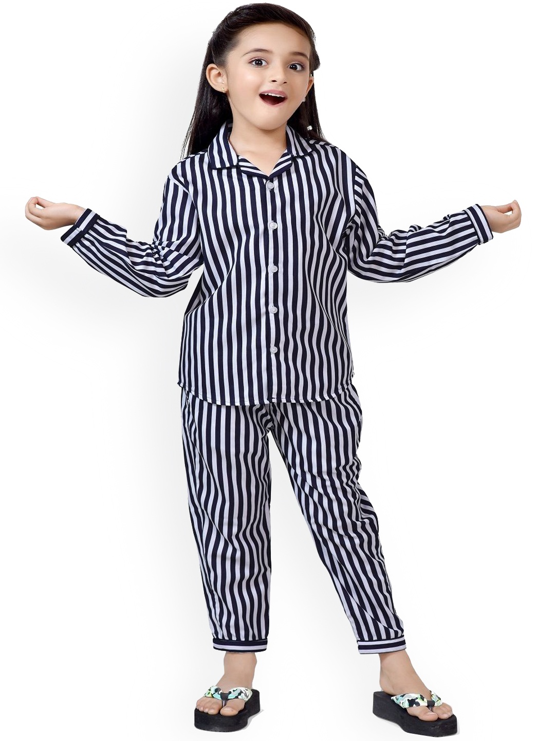 

BAESD Girls Striped Pure Cotton Night Suit, Black