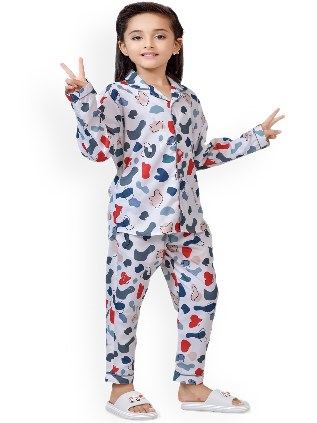 

BAESD Girls Printed Pure Cotton Night Suit, White