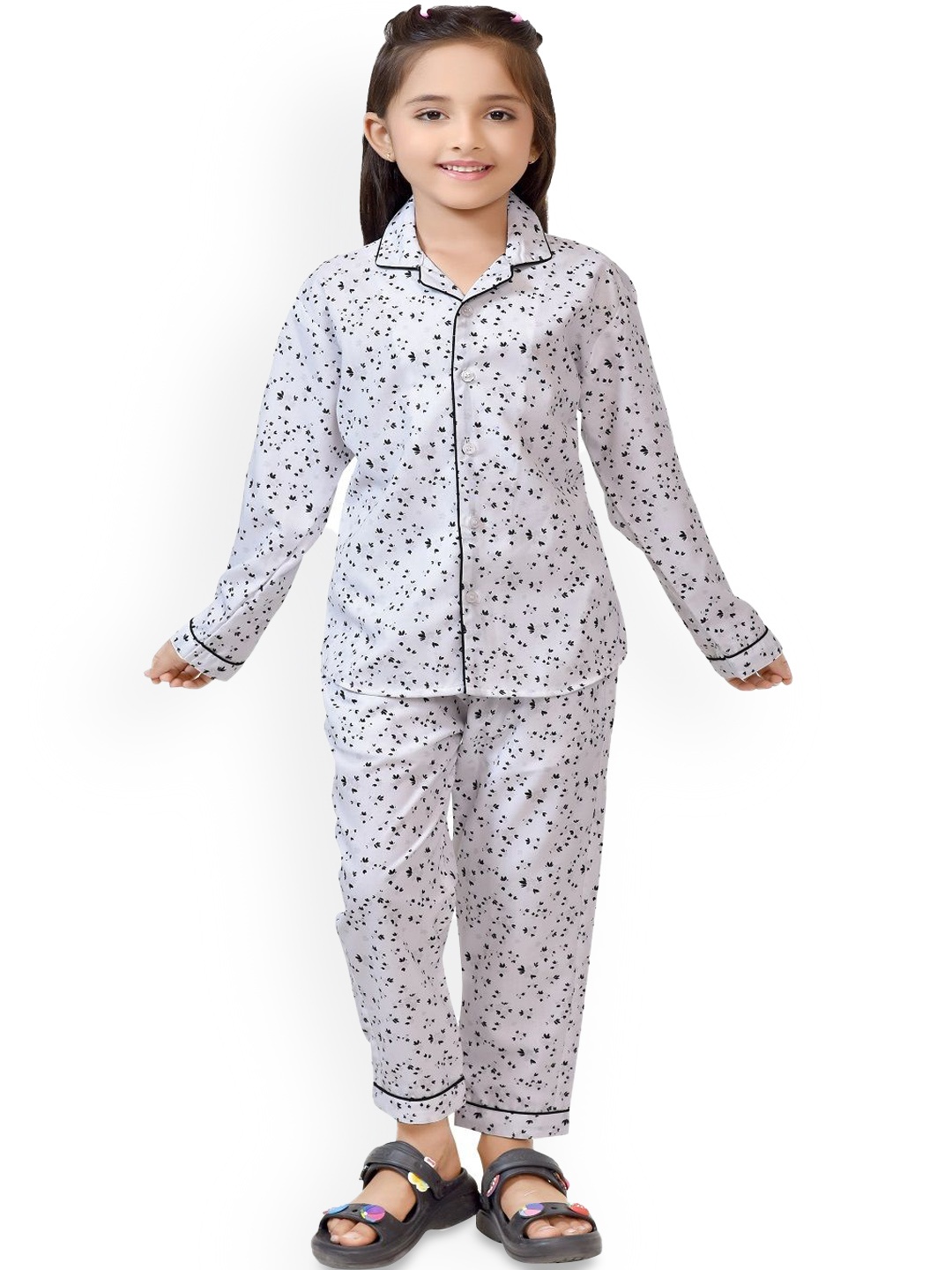 

BAESD Girls Printed Pure Cotton Shirt & Trouser Clothing Set, White