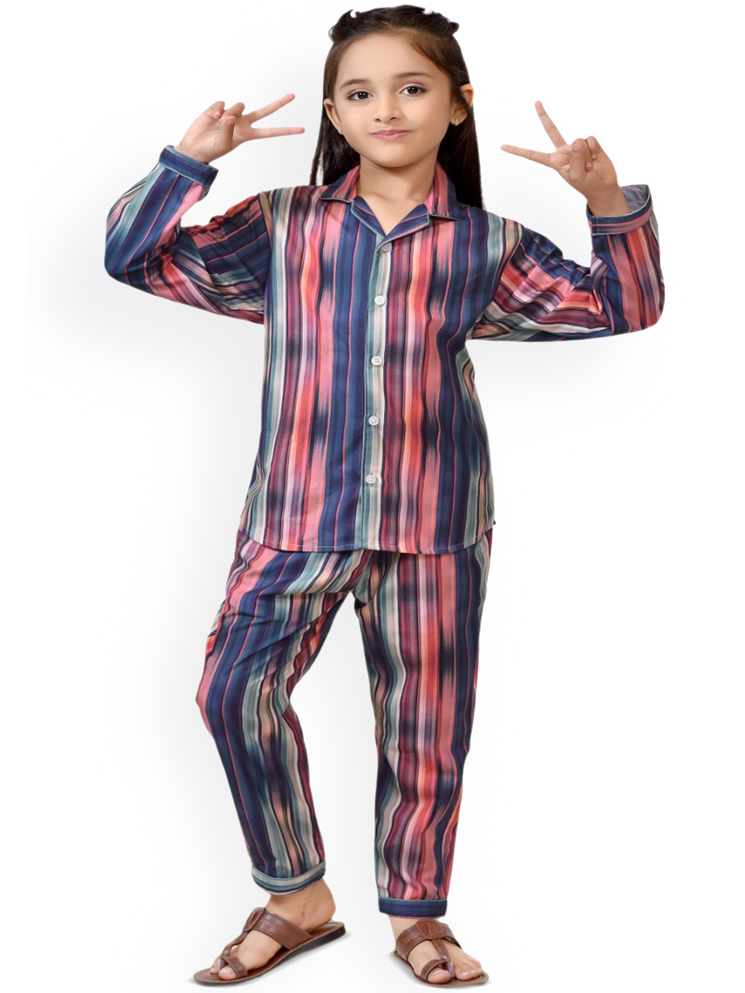 

BAESD Girls Printed Pure Cotton Shirt & Trouser Night Suit, Blue