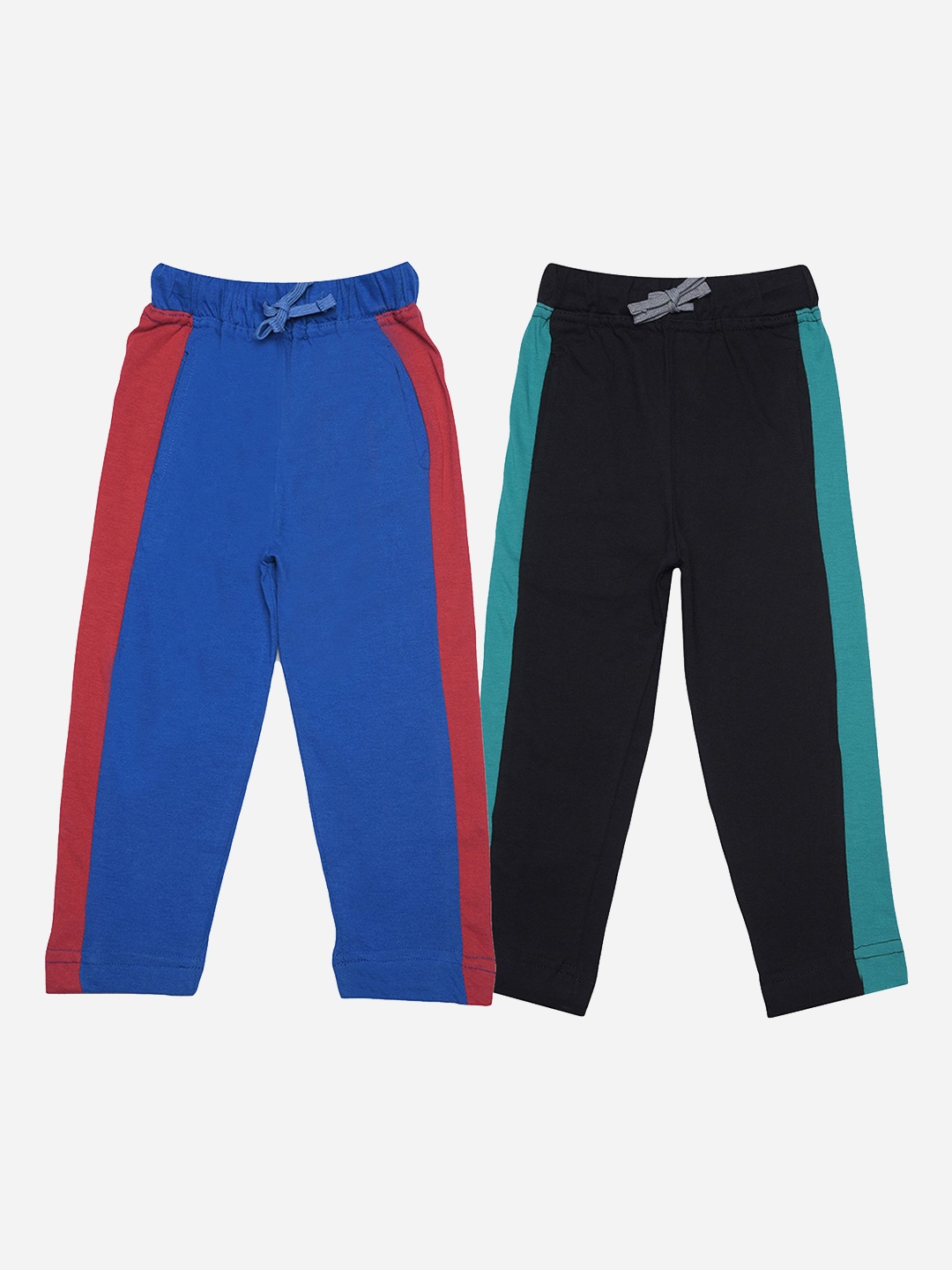 Dollar Champion Kidswear Boys Pack Of 2 Colourblocked Cotton Mid-Rise Track Pants, Assorted