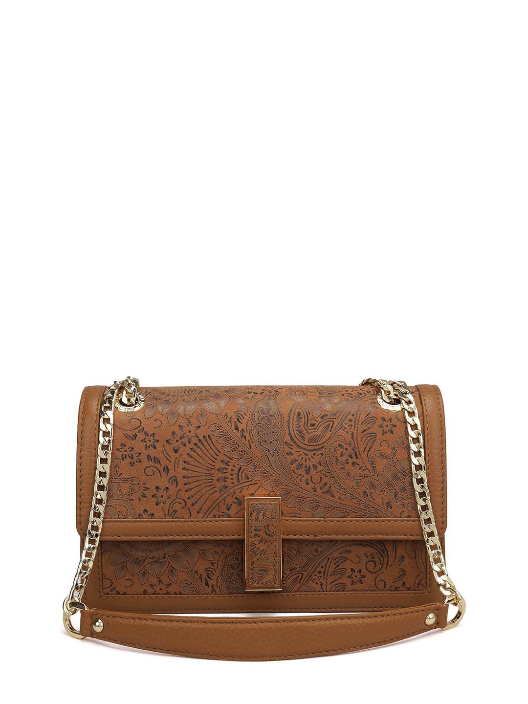 

Da Milano Textured Leather Structured Satchel with Cut Work, Brown