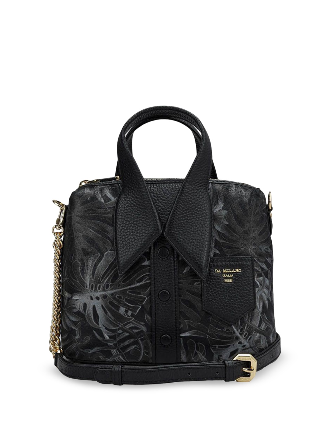 

Da Milano Women Printed Leather Shopper Handheld Bag, Black