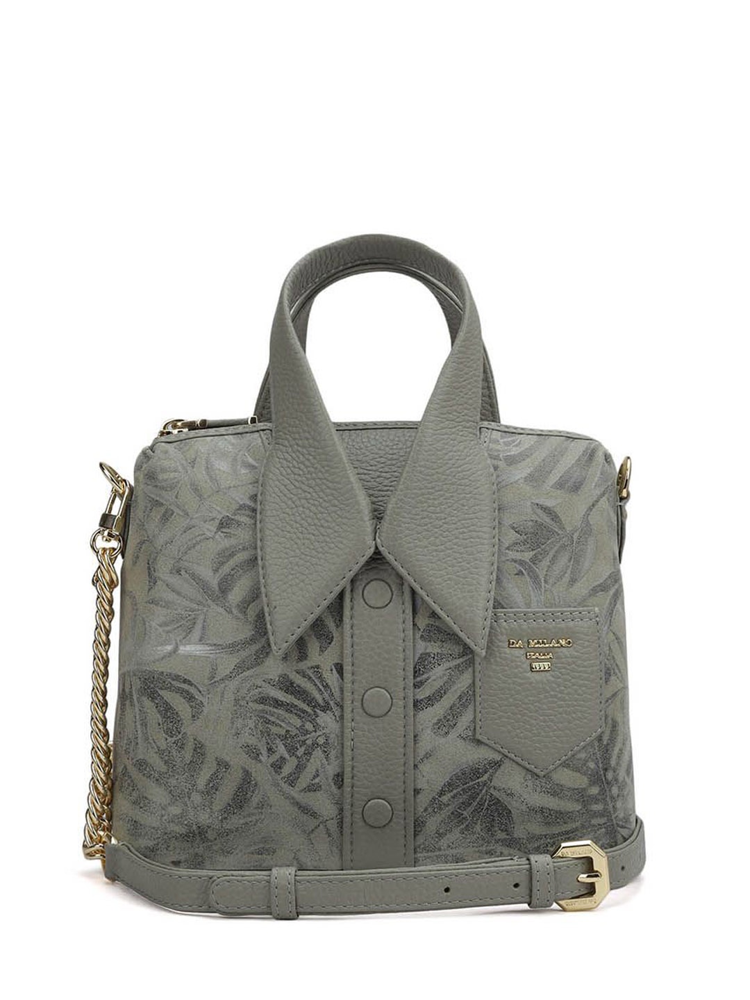 

Da Milano Women Printed Solid Leather Shopper Handheld Bag with Fringed, Green