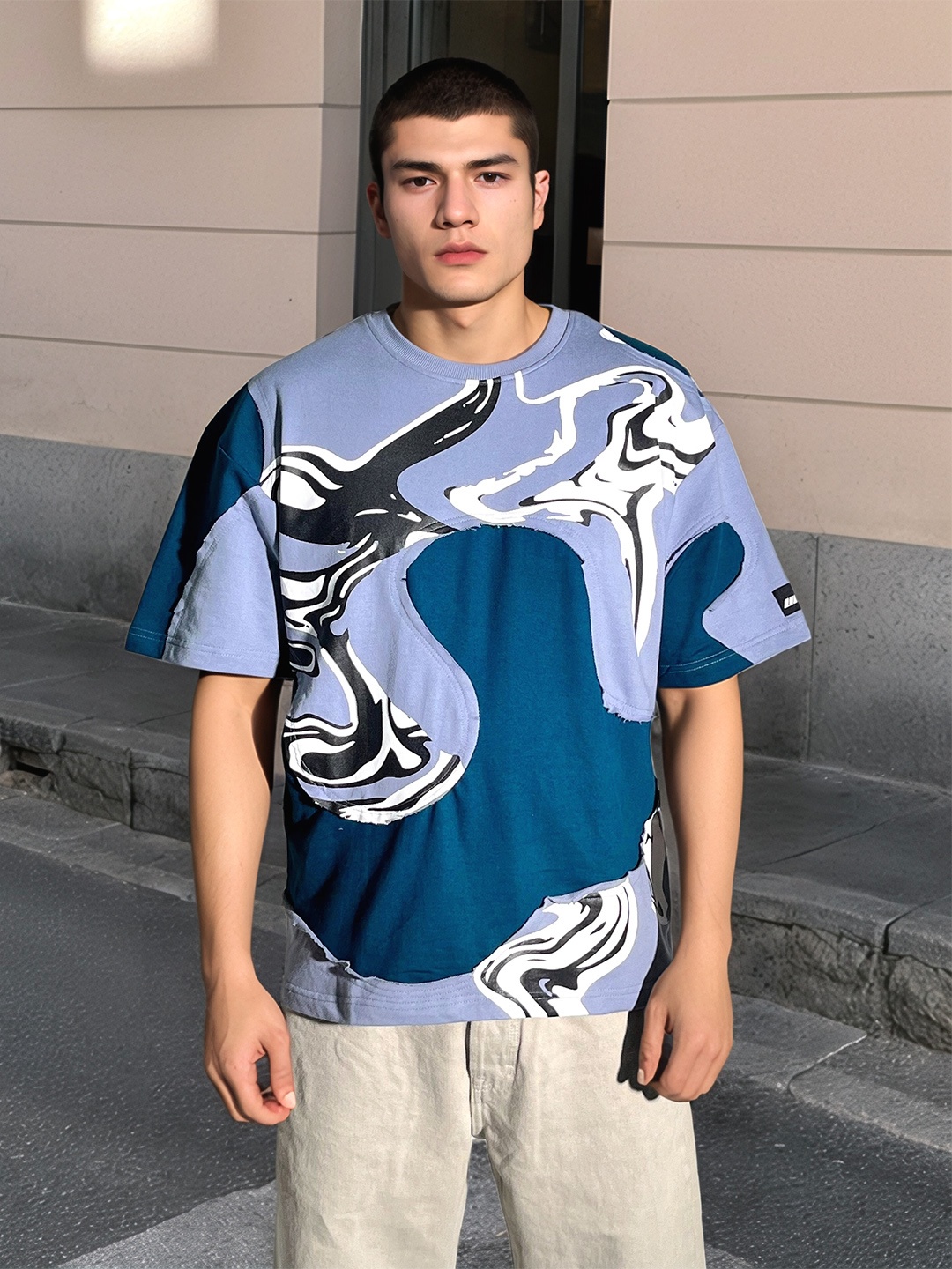 UNRL Printed Drop-Shoulder Sleeves Oversized T-shirt, Multi