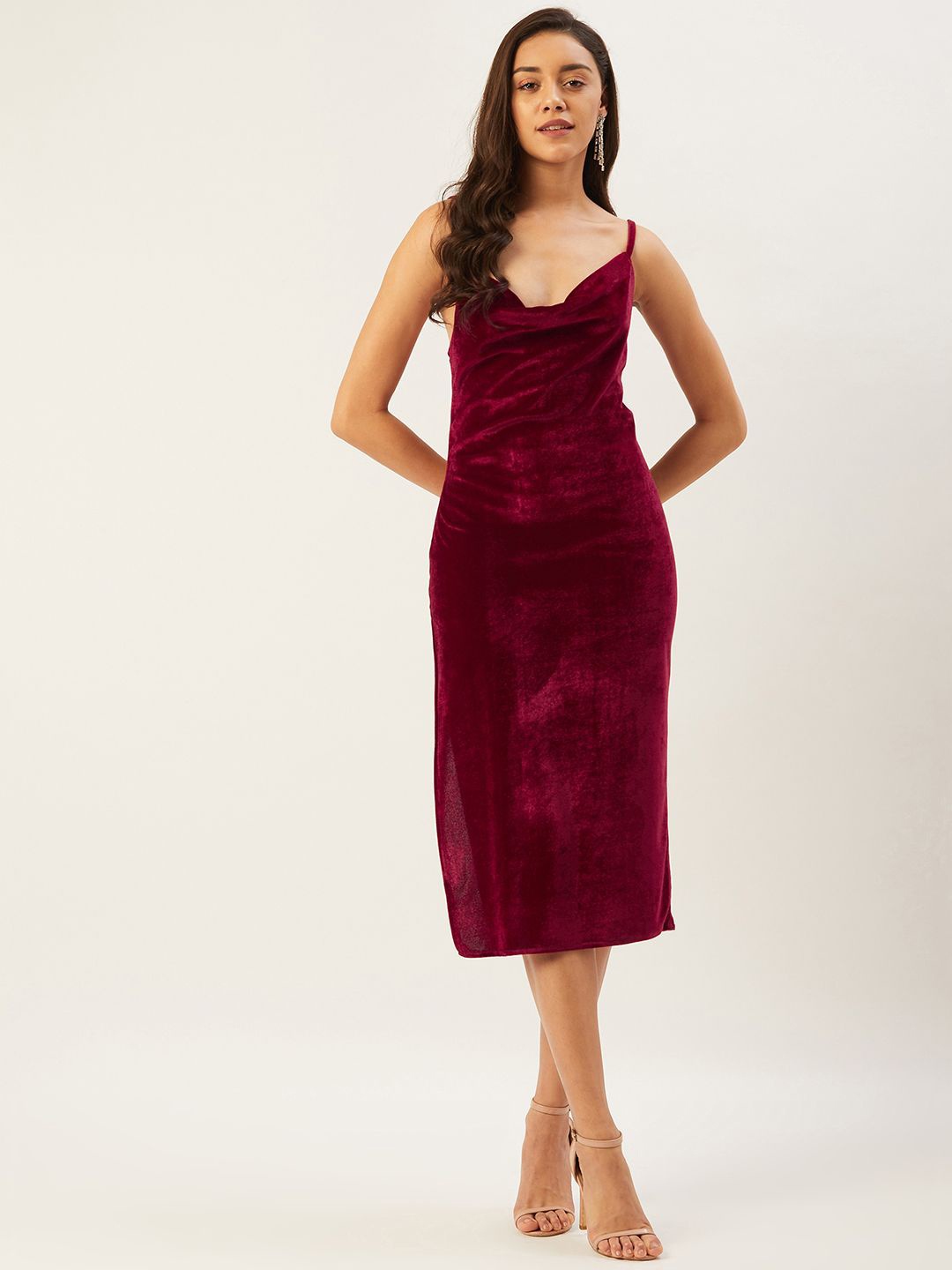 

ANVI Be Yourself Velvet Sheath Bodycon Midi Dress, Maroon