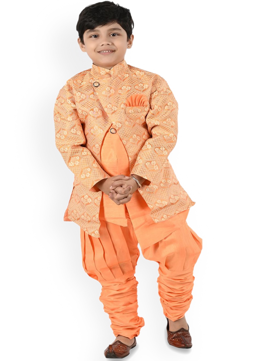 

BAESD Boys Mandarin Collar Kurta With Churidar, Orange