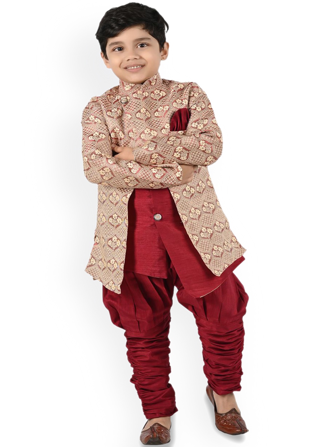 

BAESD Boys Floral Printed Mandarin Collar Straight Kurta With Patiala, Maroon