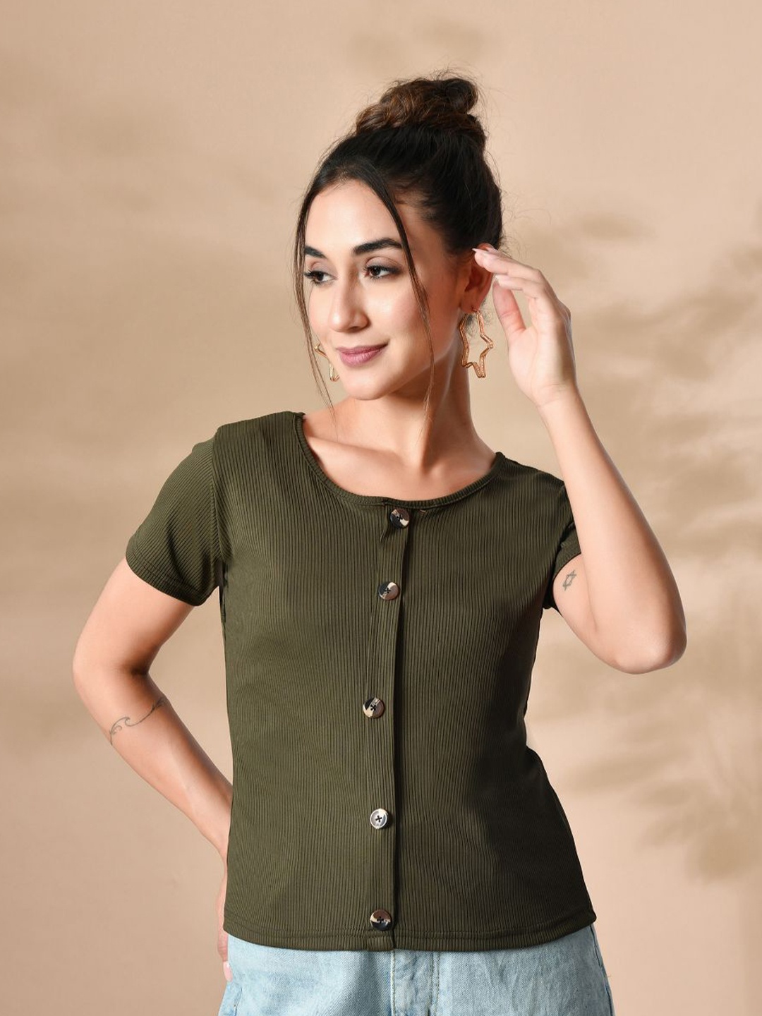 

IUGA Women Round Neck Regular Top, Green