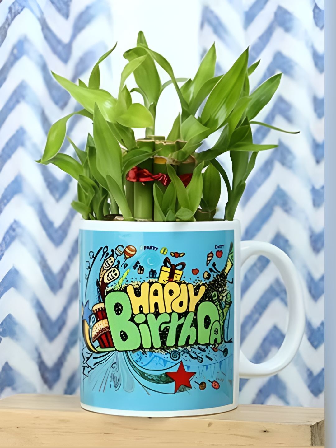 

fnp Green Two Layer Bamboo Plant With Ceramic Mug-3 Inches