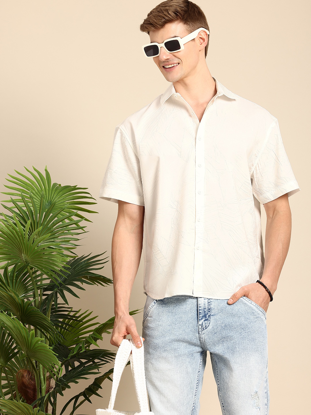 

Mast & Harbour Men Premium Relaxed Fit Casual Shirt, White