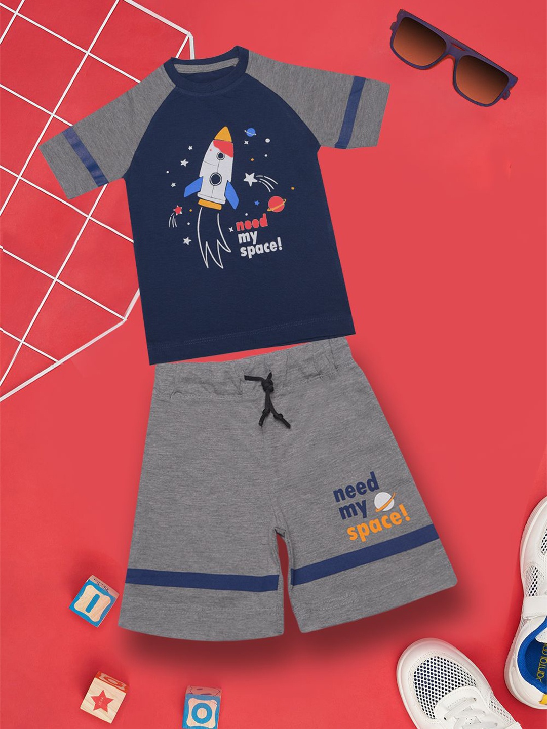 Dollar Champion Kidswear Boys Assorted Printed Pure Cotton T-shirt with Shorts