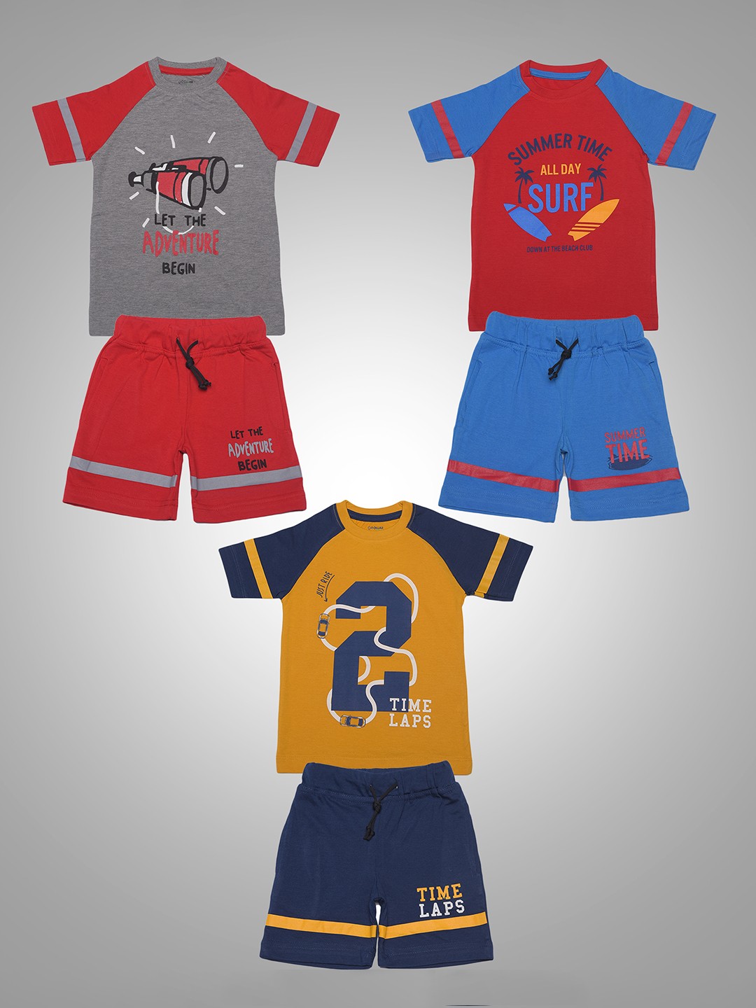

Dollar Champion Kidswear Boys Pack Of 3 Printed Pure Cotton T-shirt With Shorts, Grey