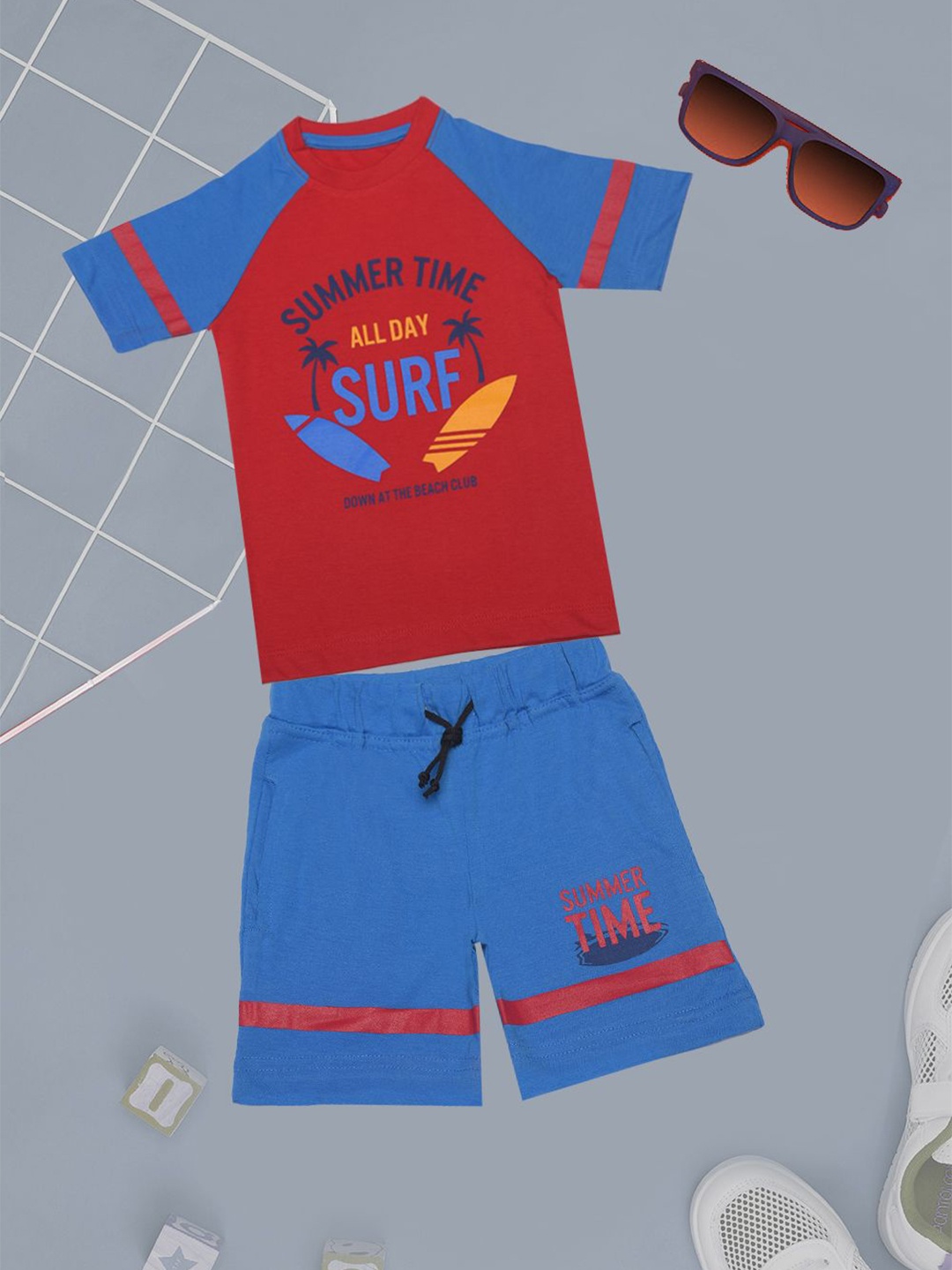 Dollar Champion Kidswear Boys Assorted Printed Pure Cotton T-shirt with Shorts