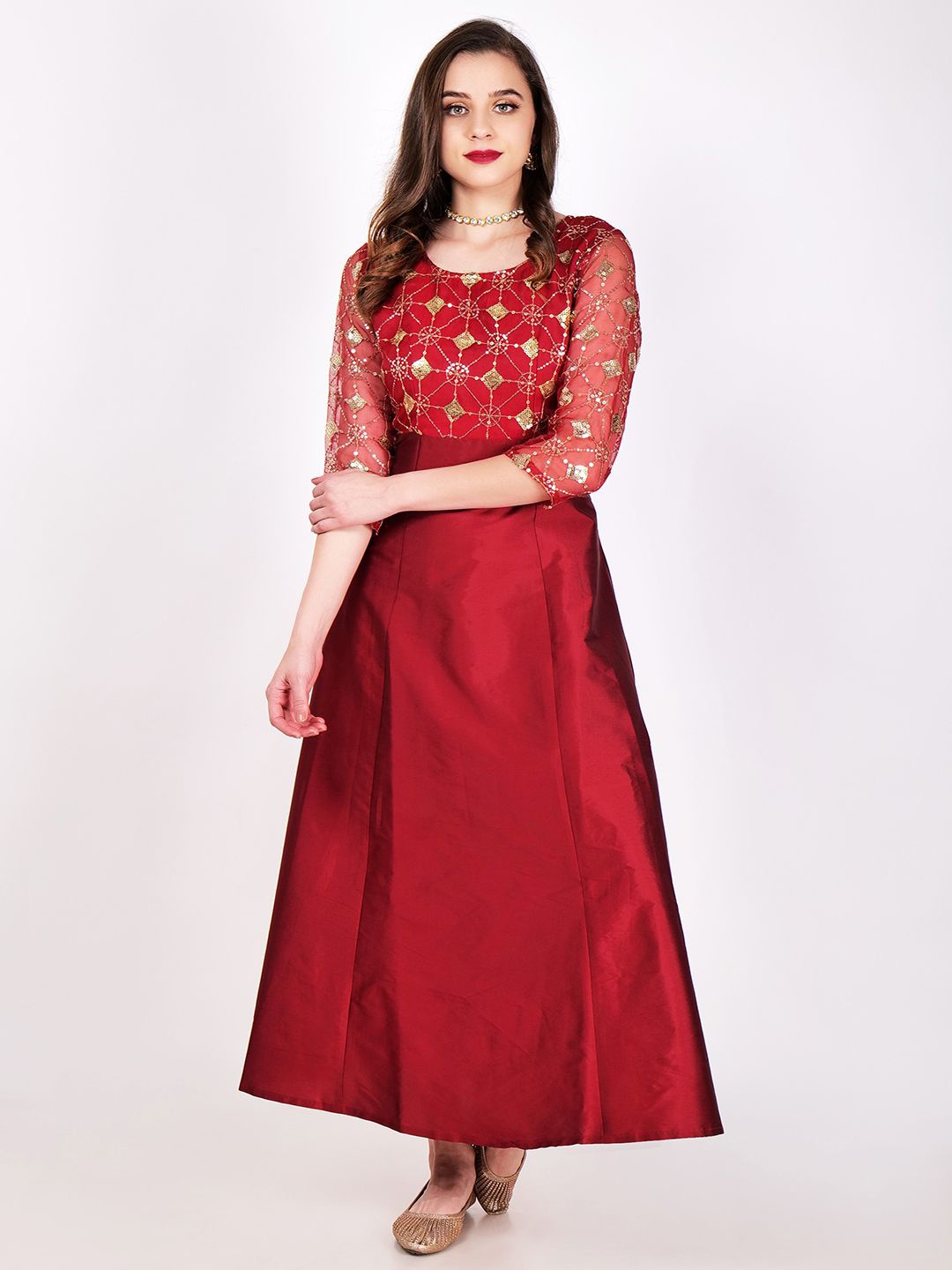 

Frolic Rolic Embellished Ethnic Dress, Maroon