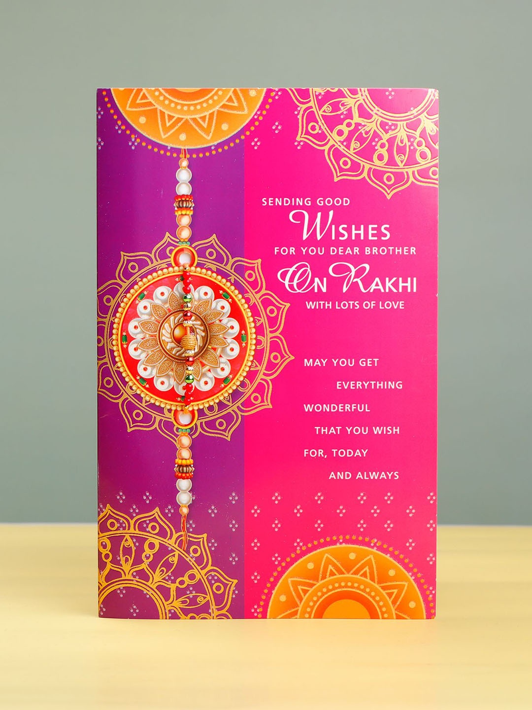 

Archies Beaded Thread Rakhi With Roli Chawal & Greeting Card, Purple