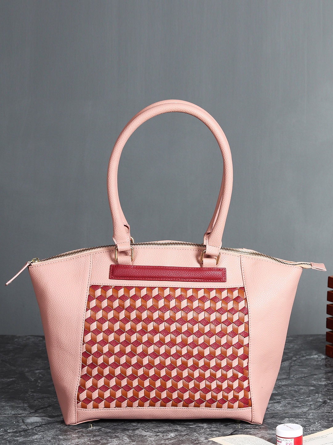 

White Lily PU Structured Handheld Bag, Pink