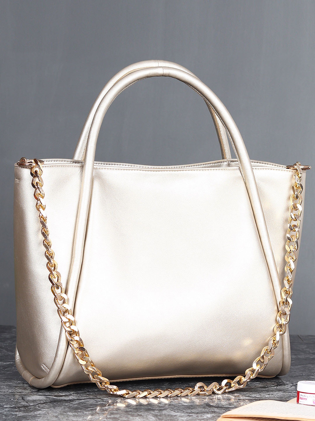 

White Lily Women PU Structured Handheld Bag, Gold