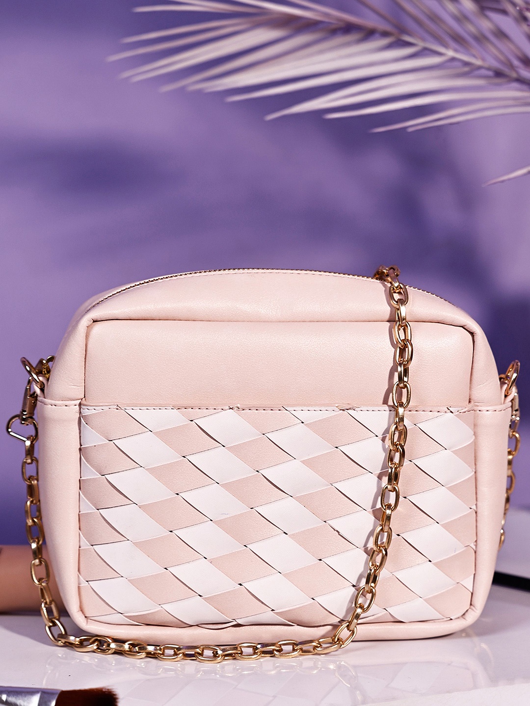 

White Lily PU Structured Handheld Bag with Quilted, Pink