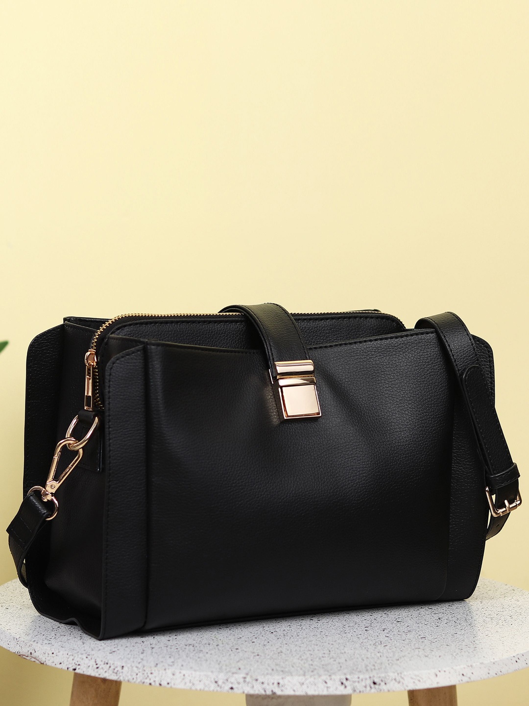 

White Lily PU Structured Sling Bag with Fringed, Black