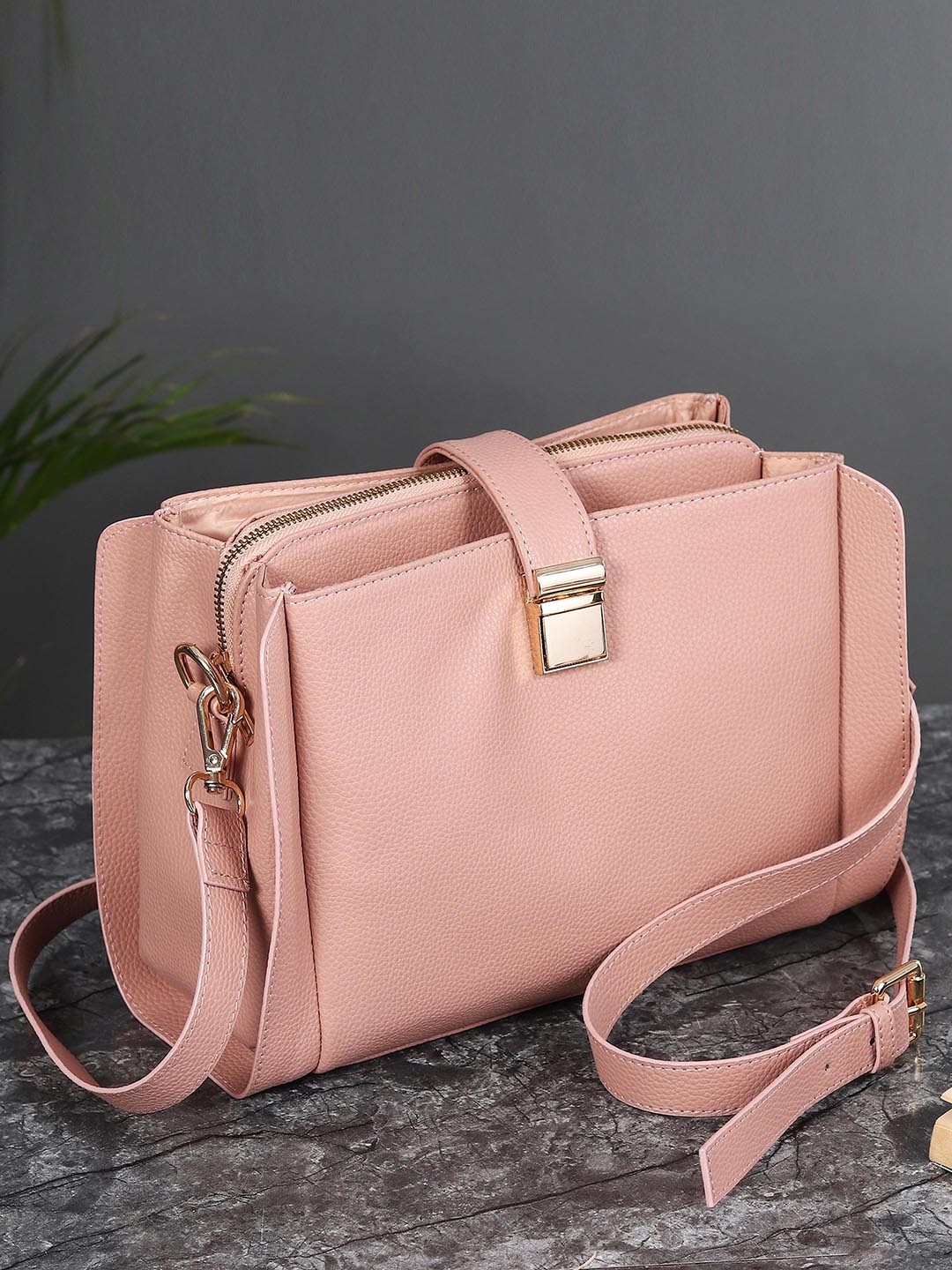 

White Lily PU Structured Handheld Bag with Tasselled, Pink