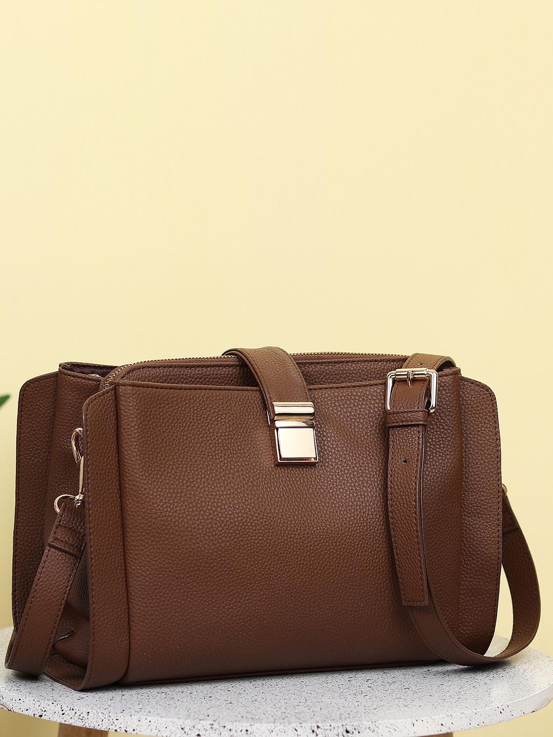 

White Lily Women's PU Shopper Sling Bag, Brown