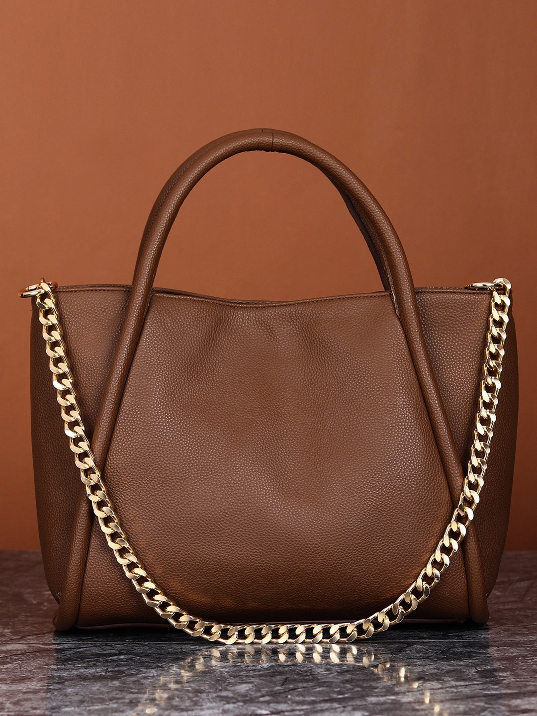 White Lily Women PU Oversized Structured Handheld Bag, Brown