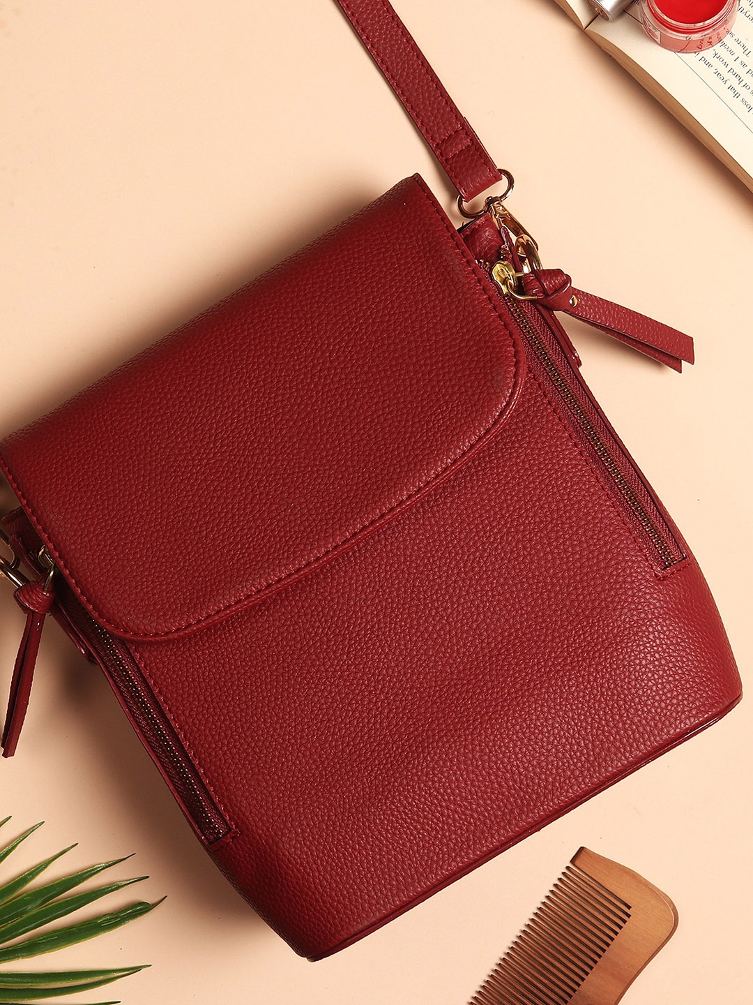 

White Lily PU Structured Handheld Bag with Tasselled, Red