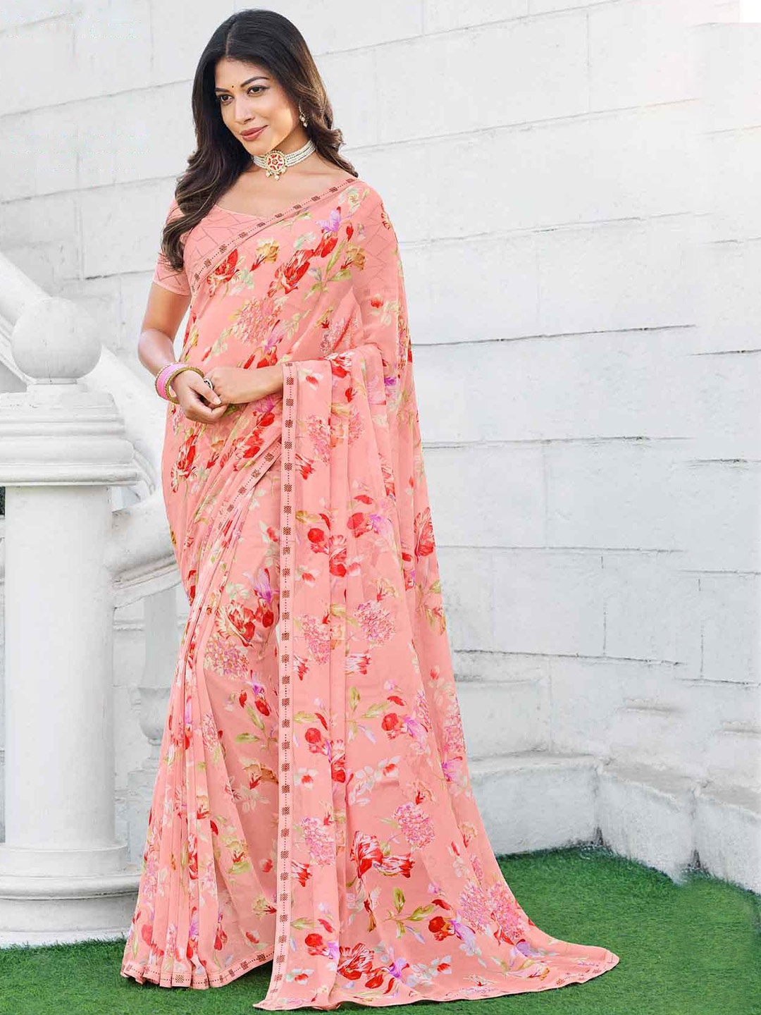 

Laxmipati Floral Printed Saree, Pink