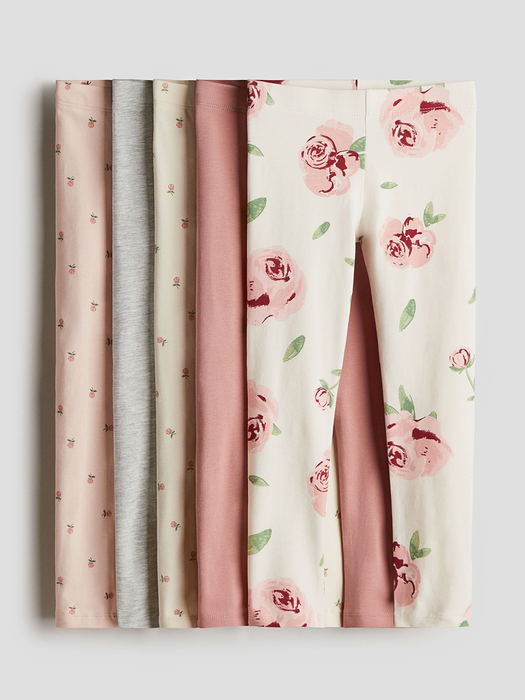 

H&M Girls Pack Of 5 Cotton Leggings, Pink