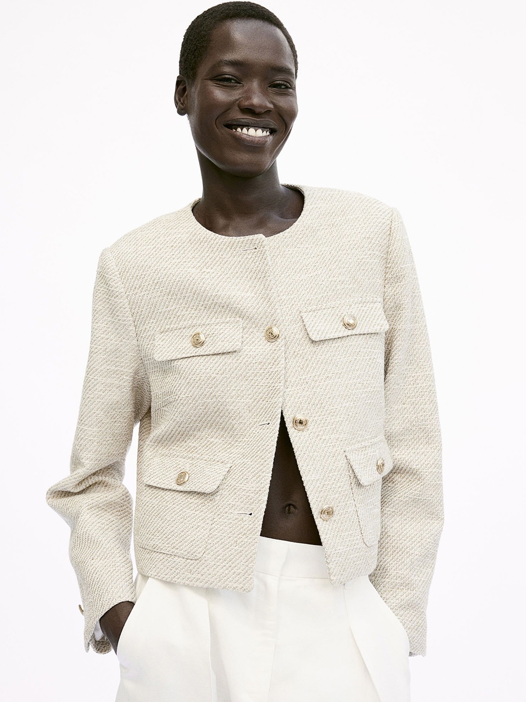 

H&M Textured-Weave Jacket, Beige