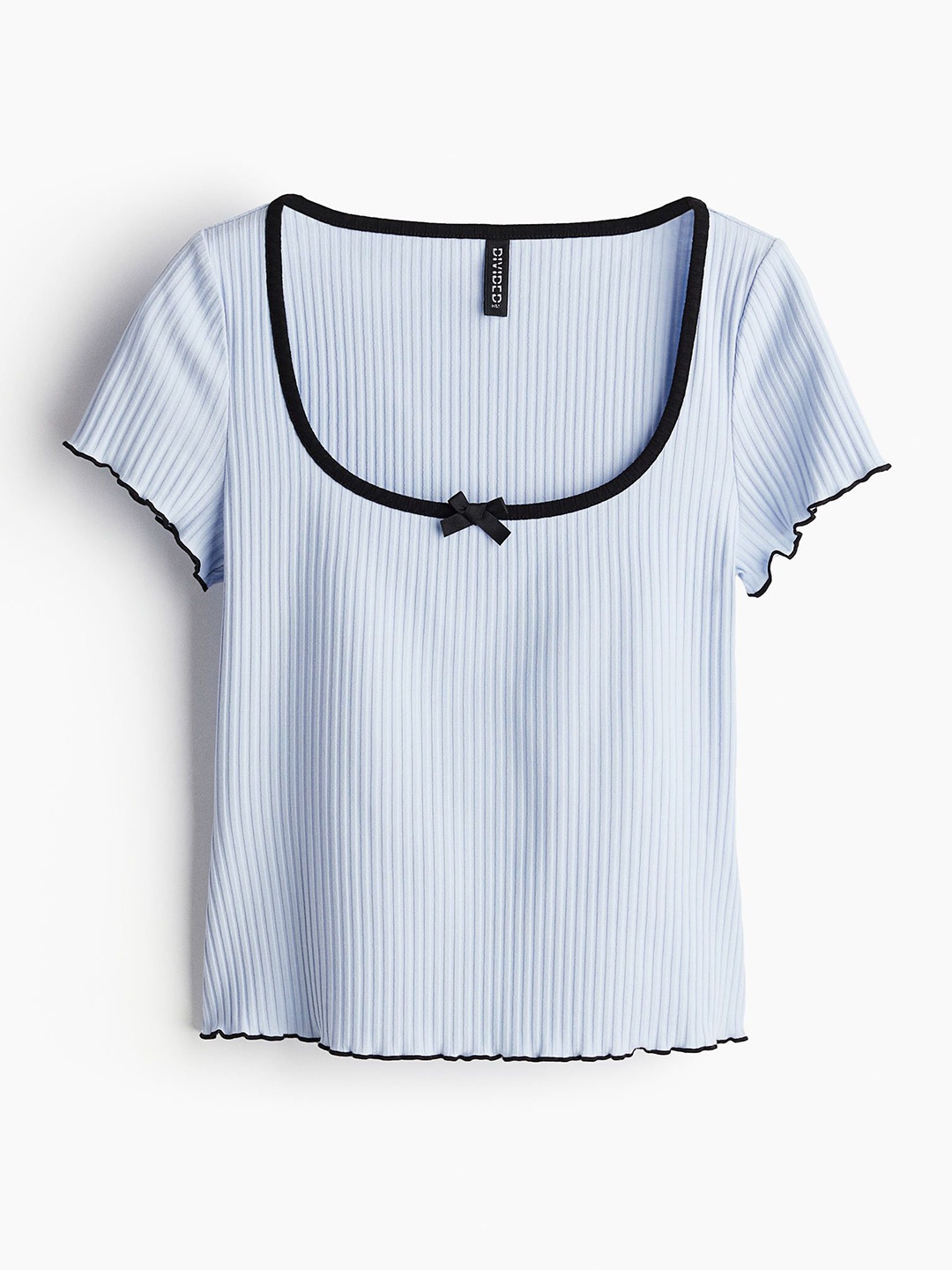 

H&M Women Cotton Overlock-Detail Ribbed Casual Top, Blue
