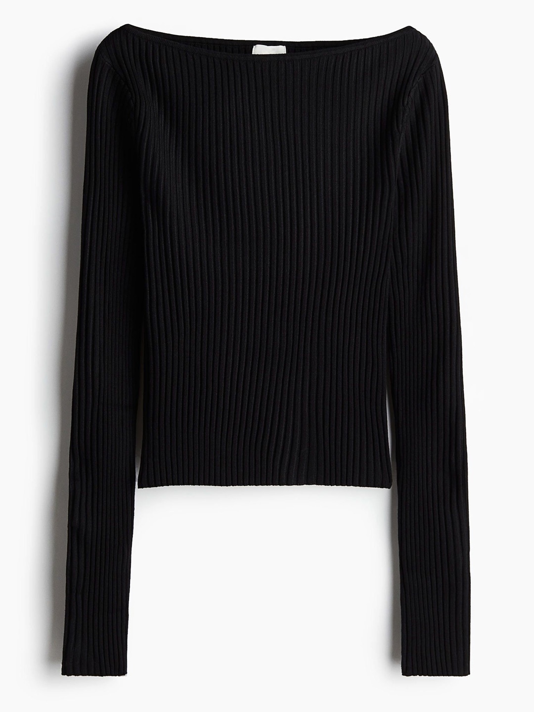 

H&M Women Rib-Knit Boat-Neck Top, Black