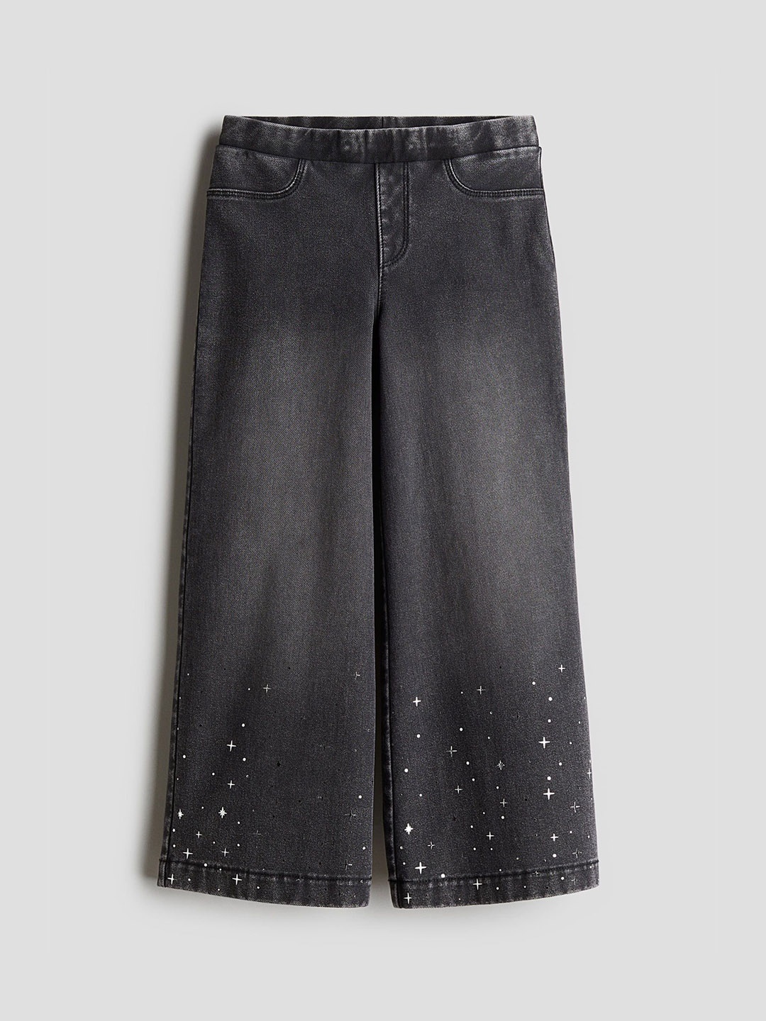 

H&M Girls Wide Denim-Look Trousers, Grey