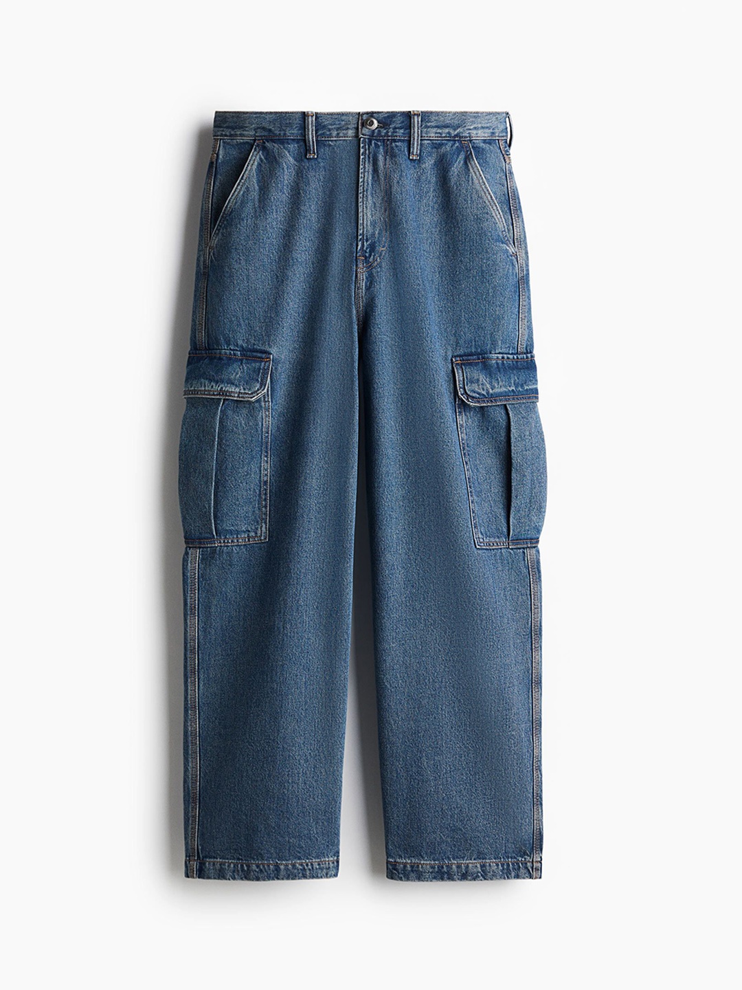 

H&M Men Baggy Mid-Rise Cargo Styles Jeans, Blue
