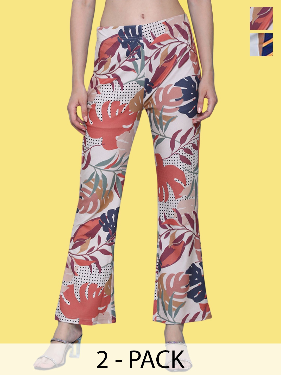 

BAESD Women Printed Flared High-Rise Cotton Trousers, Peach