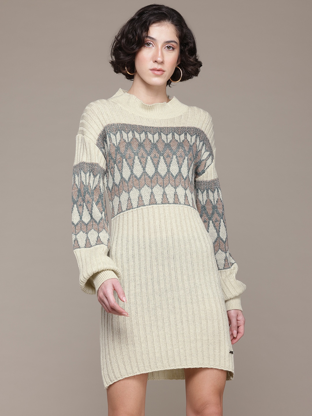 

The Roadster Lifestyle Co. Fair Isle Sweater Mini Dress, Off white