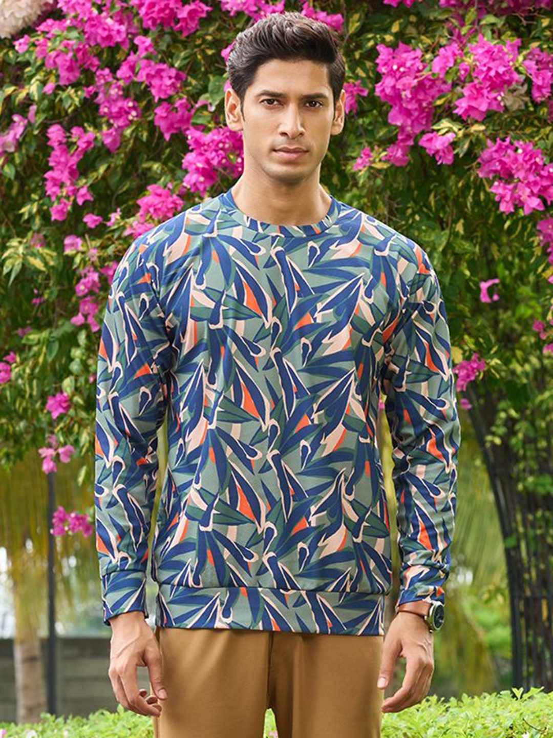 

Fashion FRICKS Men Printed Henley Neck Pockets T-shirt, Multi
